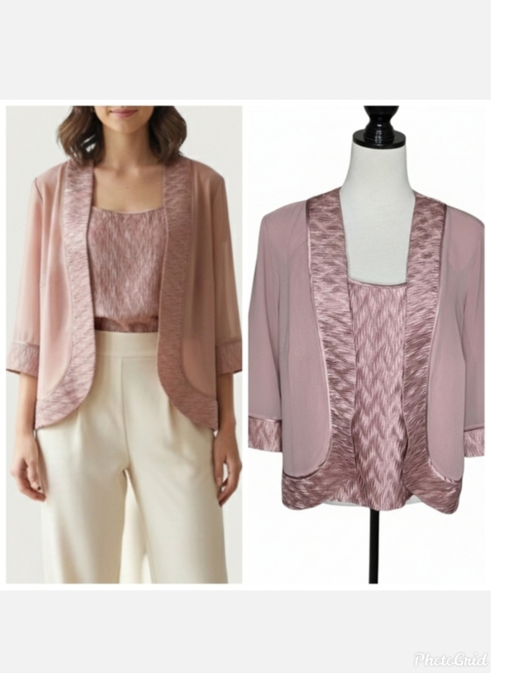 Le Bos Satin Pink Jacket and Top Set Twinset Women's Plus Size 16
